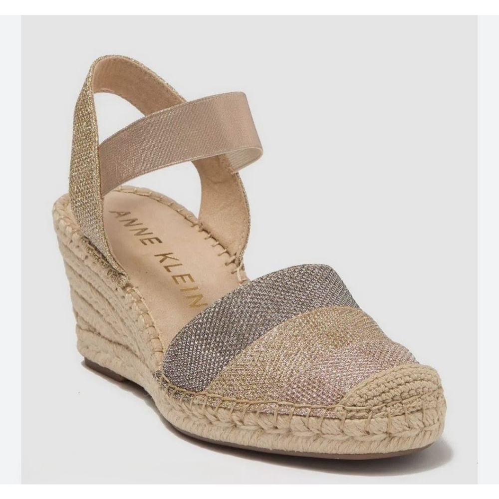 Anne Klein iflex Metallic & Leather Aleahia Espadrille Size 8M